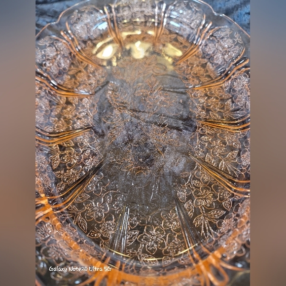 0779. Vintage Jeanette Glass Platter ~ Pink Cherry Blossom ~ Depression Glass ~ - Picture 3 of 11